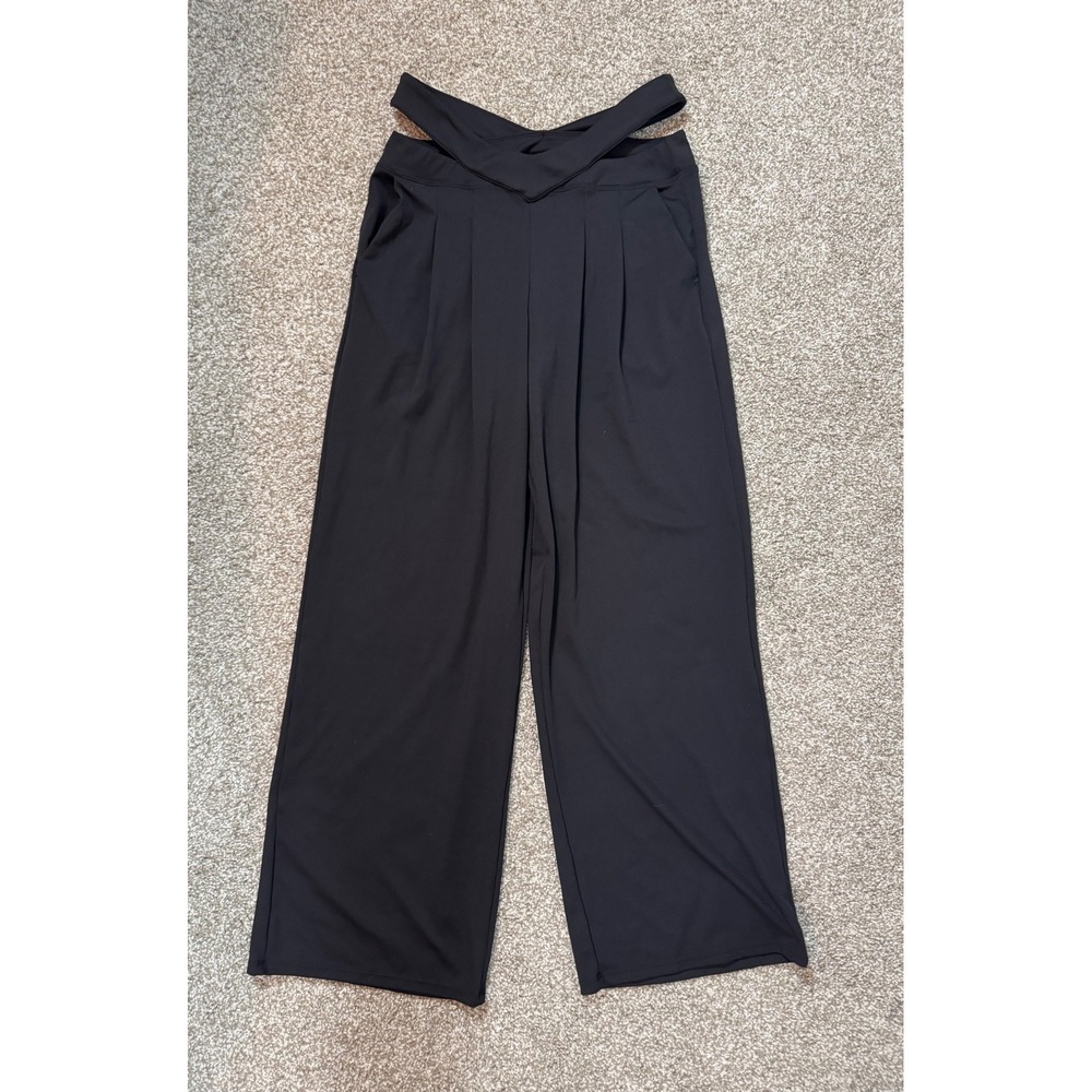 Halara Black Crossover V-Waist Cutout Wide Leg Pleated Pants Medium
